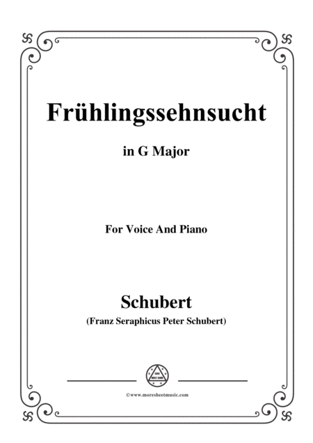 Schubert Frhlingssehnsucht In G Major For Voice Piano Sheet Music