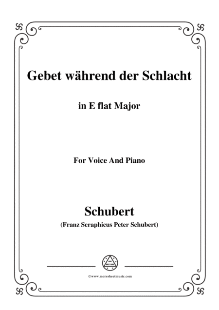 Schubert Gebet Whrend Der Schlacht In E Flat Major For Voice Piano Sheet Music