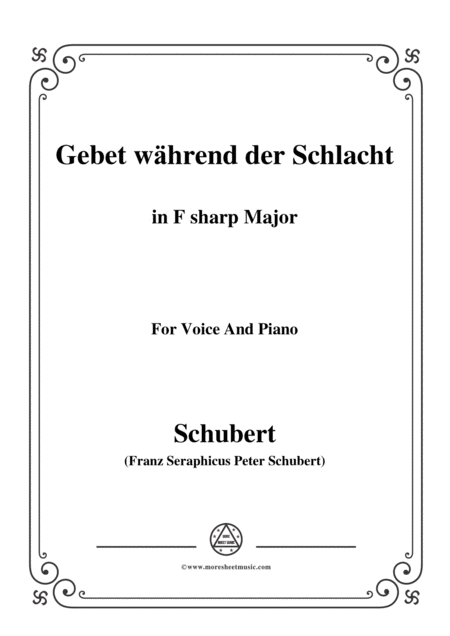 Schubert Gebet Whrend Der Schlacht In F Sharp Major For Voice Piano Sheet Music