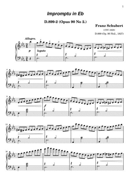 Schubert Impromptu Op90 No2 Original Piano Solo Sheet Music