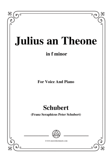 Schubert Julius An Theone In F Minor For Voice Piano Sheet Music