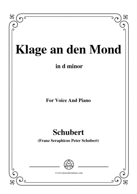 Schubert Klage An Den Mond In D Minor For Voice And Piano Sheet Music