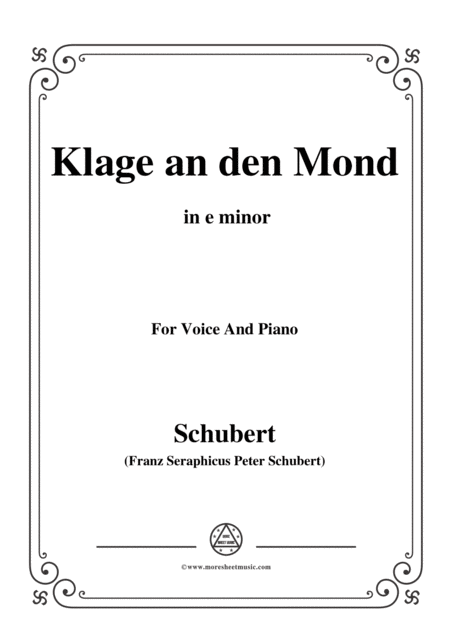 Free Sheet Music Schubert Klage An Den Mond In E Minor For Voice And Piano