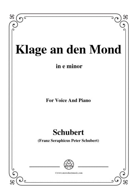 Schubert Klage An Den Mond In E Minor For Voice And Piano Sheet Music