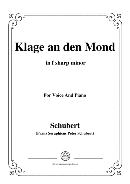 Schubert Klage An Den Mond In F Sharp Minor For Voice And Piano Sheet Music