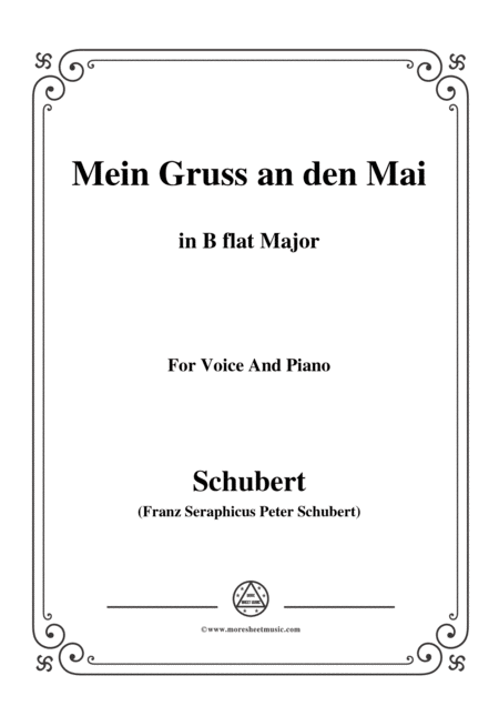 Schubert Mein Gruss An Den Mai In B Flat Major For Voice Piano Sheet Music