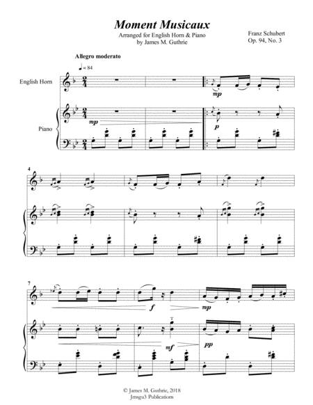 Schubert Moment Musicaux For English Horn Piano Sheet Music