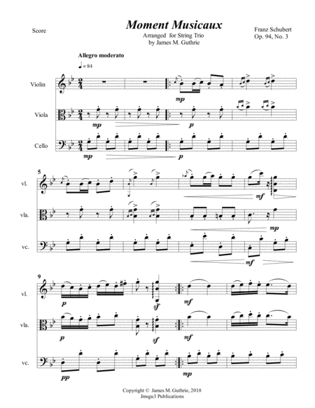 Free Sheet Music Schubert Moment Musicaux For String Trio