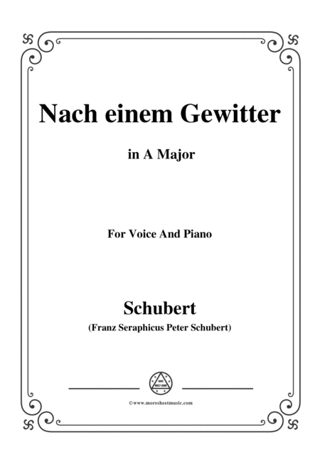 Schubert Nach Einem Gewitter In A Major For Voice And Piano Sheet Music