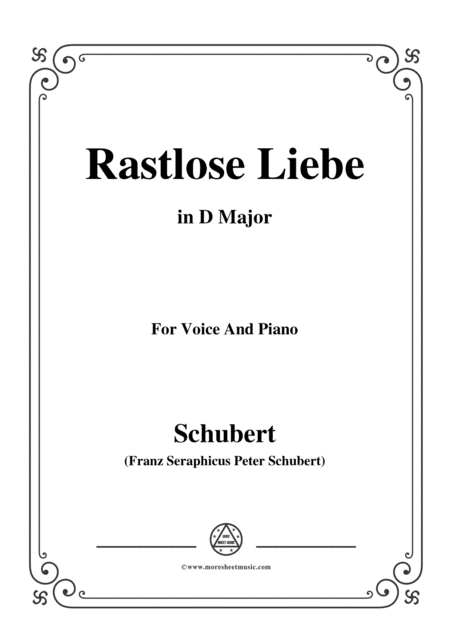 Free Sheet Music Schubert Rastlose Liebe In D Major For Voice And Piano