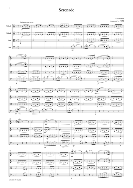 Free Sheet Music Schubert Serenade For String Quartet Cs003