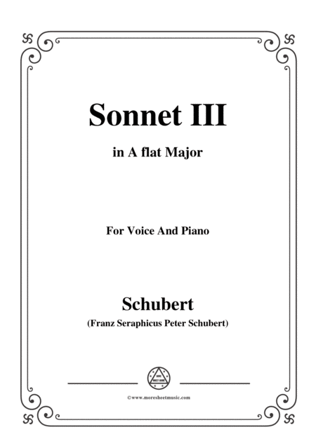 Schubert Sonnet Iii In A Flat Major For Voice Piano Sheet Music