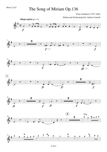 Free Sheet Music Schubert The Song Of Miriam Op 136 Horn 2