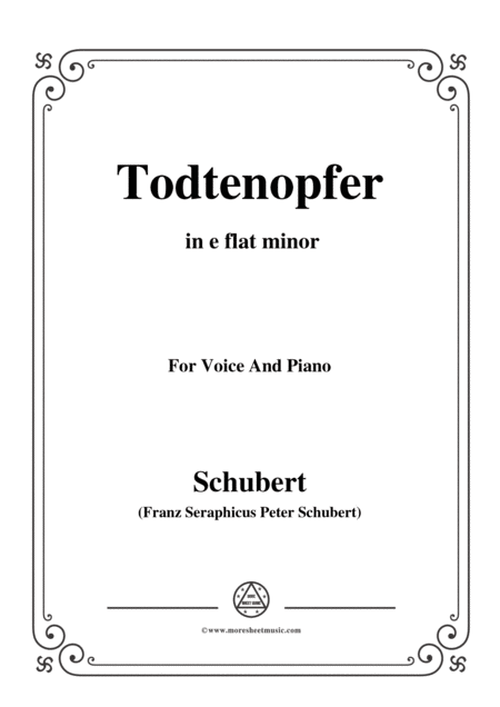 Schubert Todtenopfer In E Flat Minor For Voice Piano Sheet Music