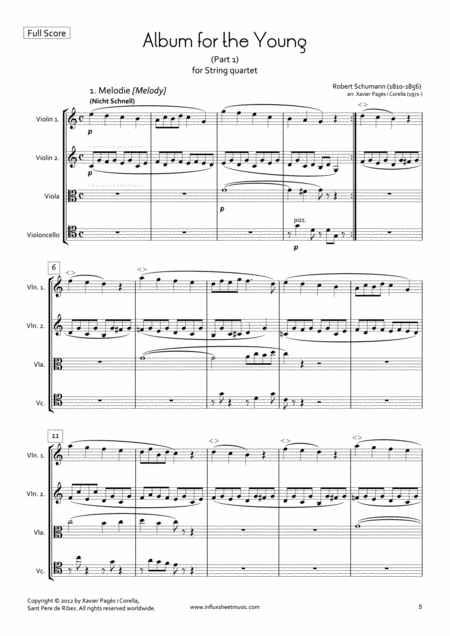 Free Sheet Music Schumann Album For The Young Part 1 N 1 18 Arr For String Quartet Full Score And Parts