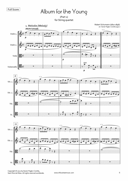 Schumann Album For The Young Part 1 N 1 18 Arr For String Quartet Full Score And Parts Sheet Music