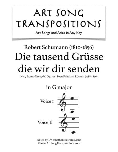 Schumann Die Tausend Grsse Die Wir Dir Senden Op 101 No 7 Transposed To G Major Sheet Music