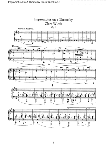 Free Sheet Music Schumann Impromptu On A Theme By Clara Wieck Op 5