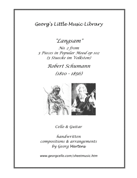 Free Sheet Music Schumann Langsam For Cello Guitar No 2 From 5 Stcke Im Volkston 5 Pieces In Popular Mood