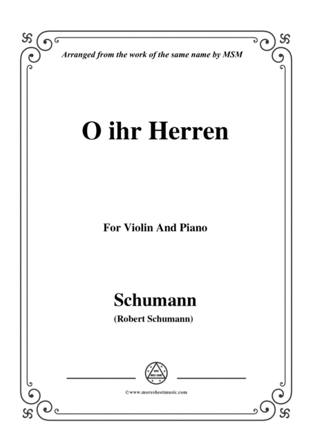 Schumann O Ihr Herren For Violin And Piano Sheet Music