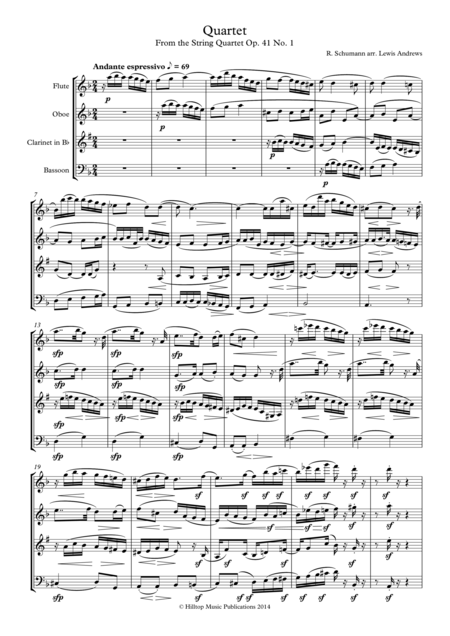 Schumann Quartet Op 41 No 1 Arr Woodwind Quartet Sheet Music