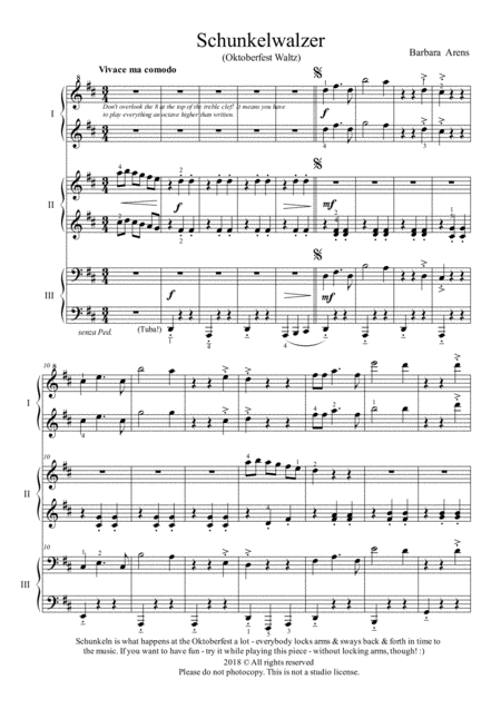 Schunkelwalzer Oktoberfest Waltz For 6 Hand Piano Sheet Music