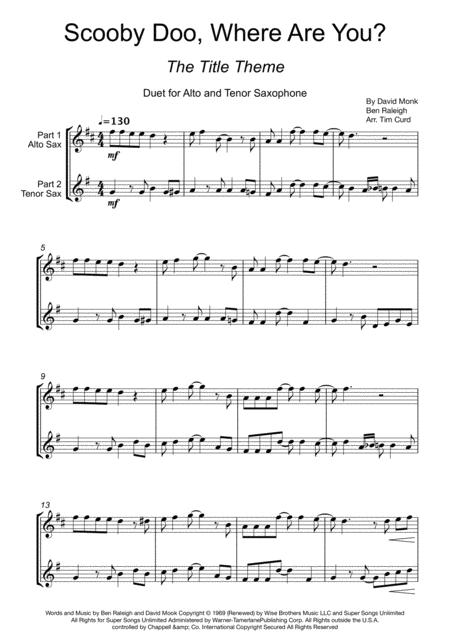 Free Sheet Music Scooby Doo Where Are You Duet For Alto And Tenor Saxophone