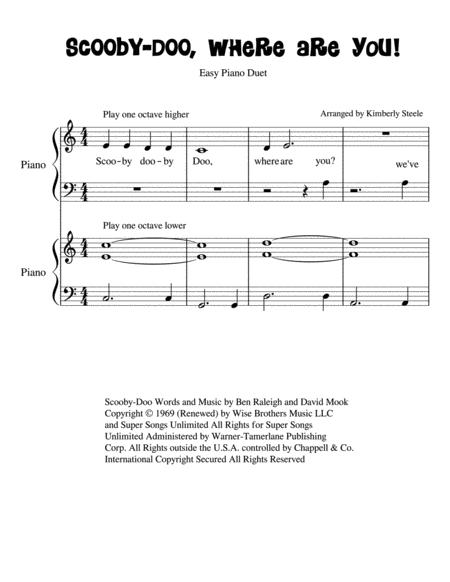 Scooby Doo Where Are You Duet For Beginning Piano Sheet Music