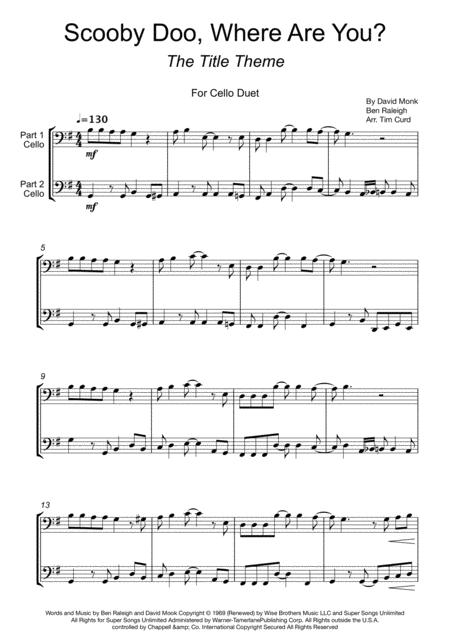 Scooby Doo Where Are You Duet For Cello Sheet Music