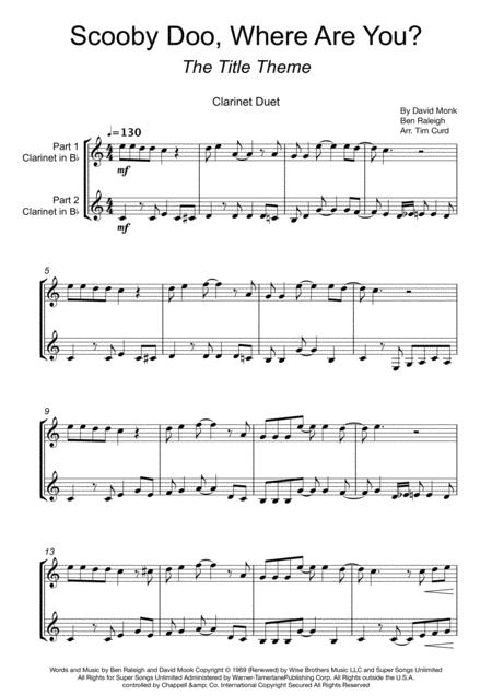 Scooby Doo Where Are You Duet For Clarinet Sheet Music