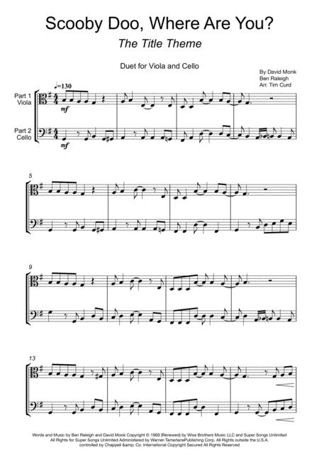 Scooby Doo Where Are You Duet For Viola And Cello Sheet Music