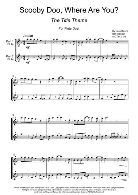 Free Sheet Music Scooby Doo Where Are You For Flute Duet