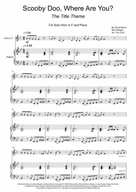 Free Sheet Music Scooby Doo Where Are You For Horn In F And Piano