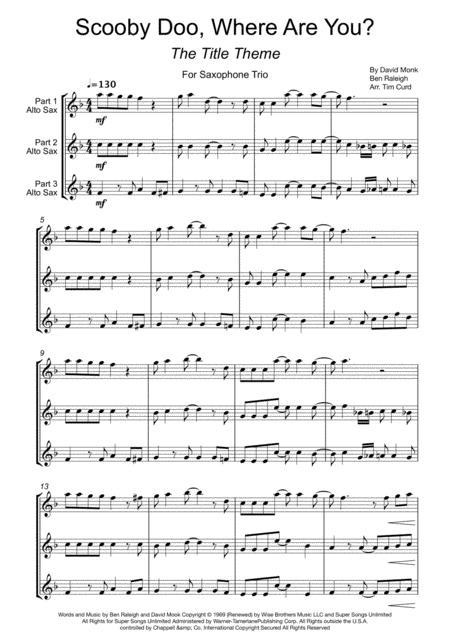 Scooby Doo Where Are You For Saxophone Trio Sheet Music