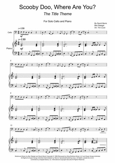 Free Sheet Music Scooby Doo Where Are You For Solo Cello And Piano