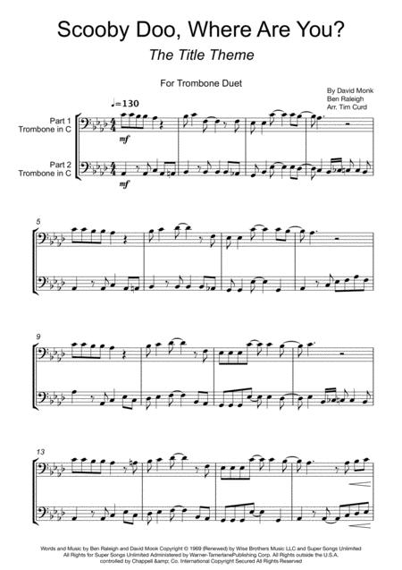 Free Sheet Music Scooby Doo Where Are You For Trombone Duet