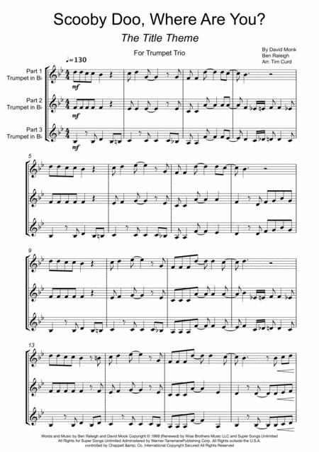 Free Sheet Music Scooby Doo Where Are You For Trumpet Trio