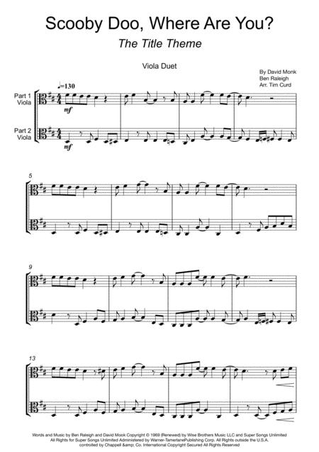 Free Sheet Music Scooby Doo Where Are You For Viola Duet