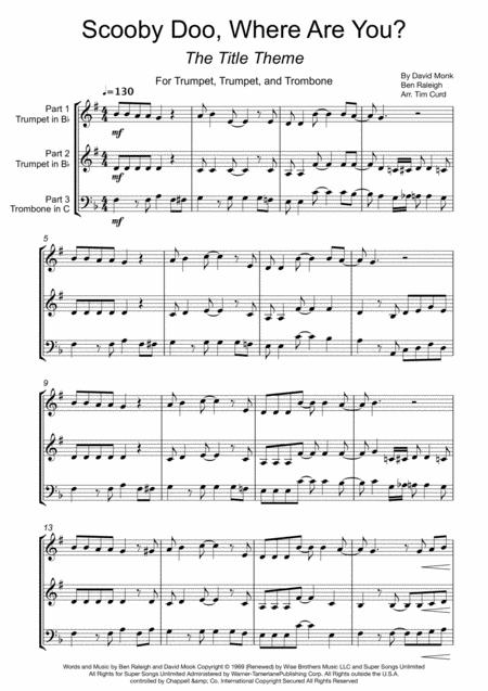 Scooby Doo Where Are You Trio For Trumpet Trumpet And Trombone Sheet Music