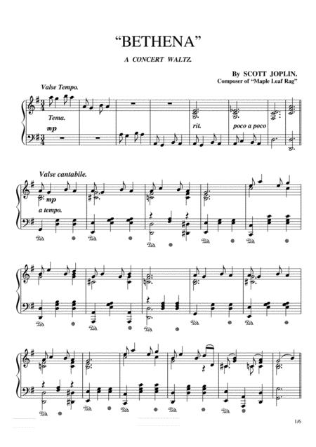 Free Sheet Music Scott Joplin Bethena Original Version