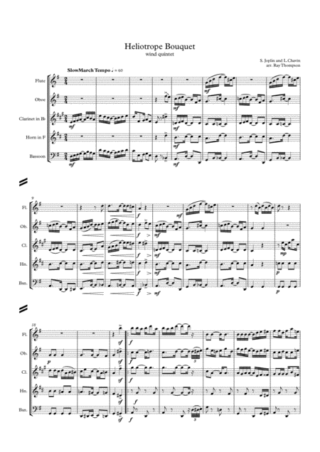 Free Sheet Music Scott Joplin Heliotrope Bouquet Wind Quintet