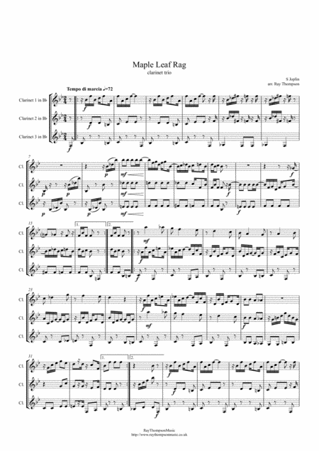 Scott Joplin Maple Leaf Rag Clarinet Trio Sheet Music