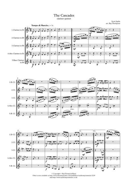 Scott Joplin The Cascades Clarinet Quintet Sheet Music