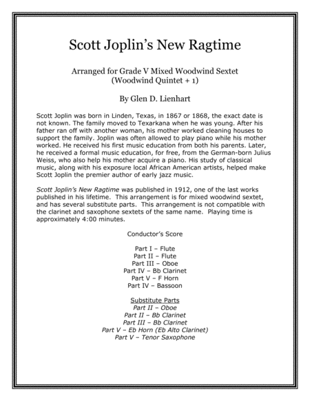 Scott Joplins New Ragtime Woodwind Sextet Sheet Music