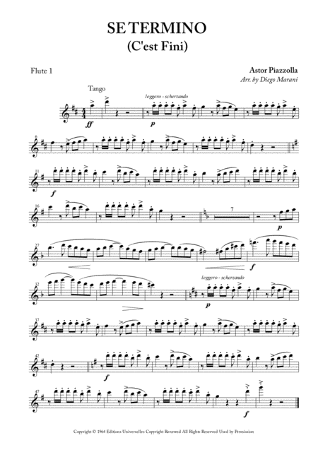 Free Sheet Music Se Termino C Est Fini For Flute Quartet