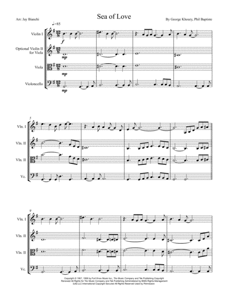 Free Sheet Music Sea Of Love For String Trio
