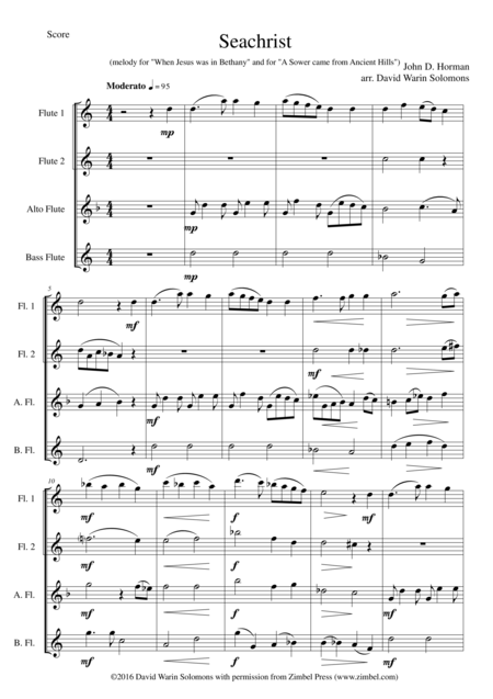 Seachrist When Jesus Was In Bethany Or A Sower Came From Ancient Hills For Flute Quartet Sheet Music