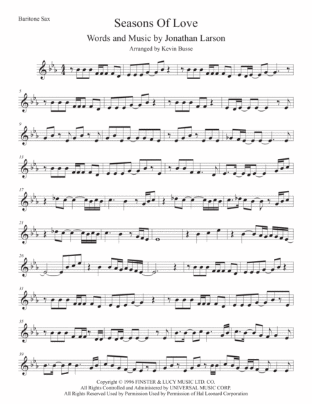 Seasons Of Love Bari Sax Original Key Sheet Music