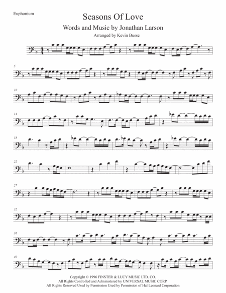 Seasons Of Love Euphonium Sheet Music