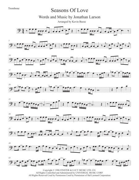 Free Sheet Music Seasons Of Love Trombone Easy Key Of C
